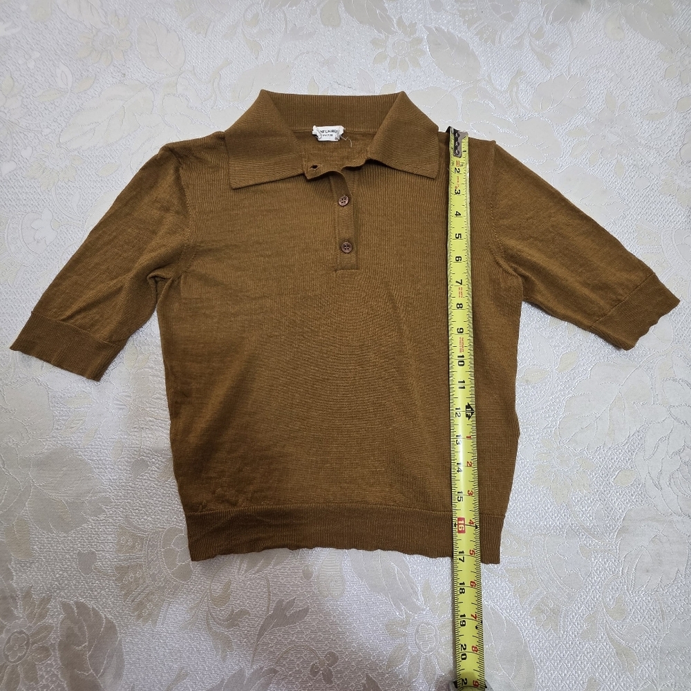 Saint Laurent $1200 Womens Cropped Polo Brown Cashmere Wool Collared SS Sz S - Picture 13 of 13